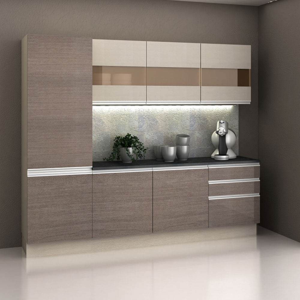 Kit Cozinha Compacta Glamy Top 6 Peças TirolAmêndoaBP e Vidro Bronze Made # Armario De Cozinha Compacta Carla Kit Cozinha Compacta Glamy Top 6 Peças TirolAmêndoaBP e Vidro Bronze Made # Armario De Cozinha Compacta Carla
